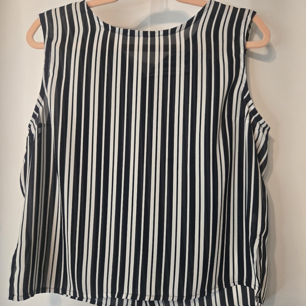Casual Corner Navy and White Striped Top